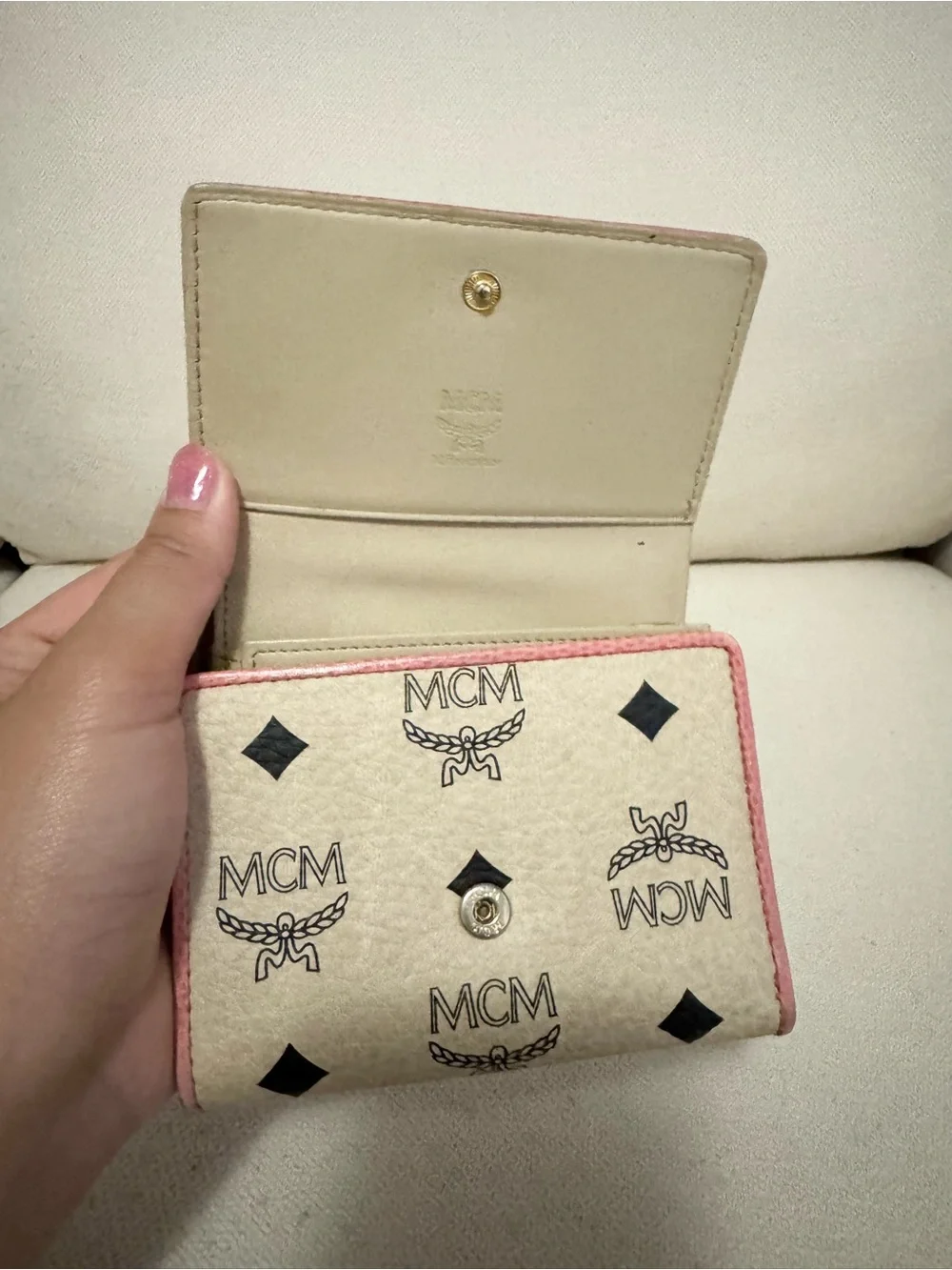Vintage MCM Visetos Trifold Wallet — Pink & Purple Colorblock